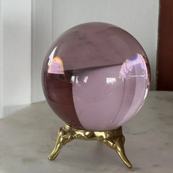 Pink Crystal Ball with Brass Stand - Picture 4 of 5